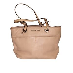 Michael Kors Handbag Bedford Pebbled Top Zip Pocket Tote LIGHT PINK Tan handles